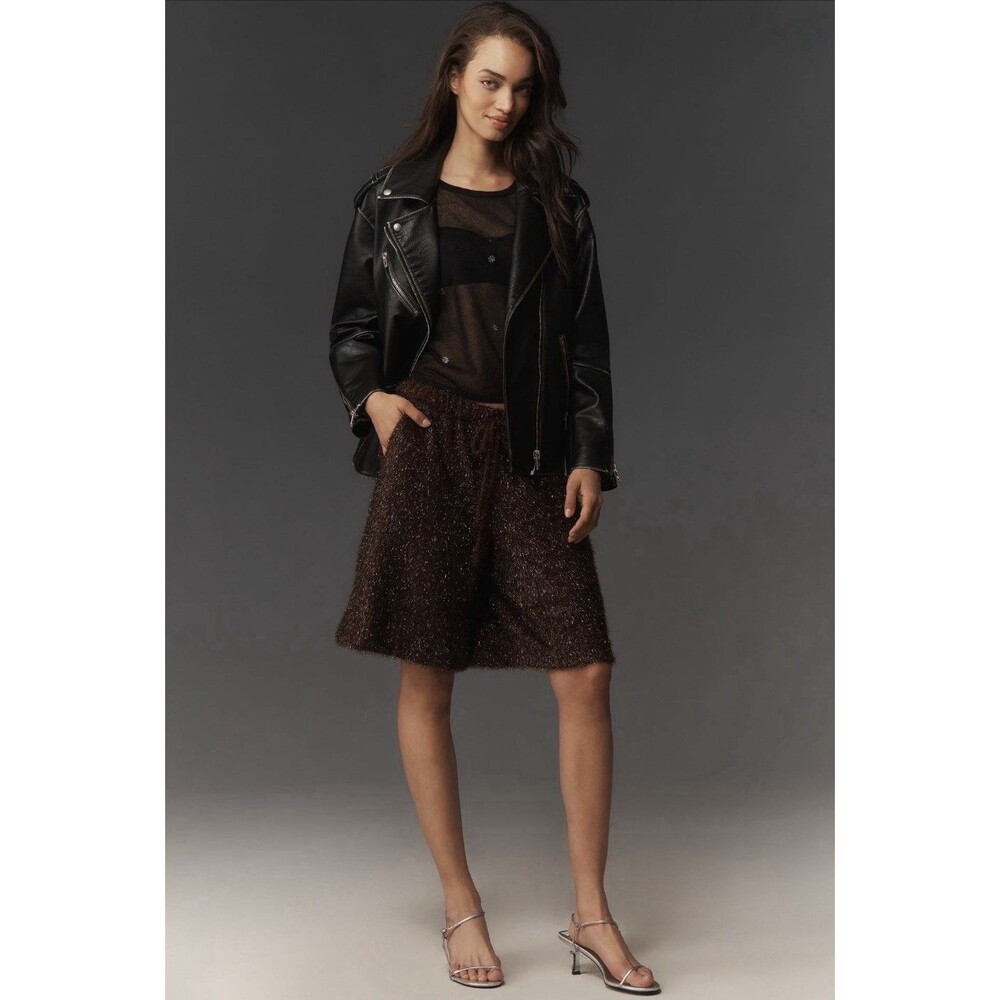 ANTHROPOLOGIE MAEVE Women's New Long Shorts MEDIUM Tinsel High Rise Pull On